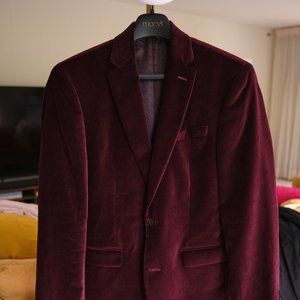 Macy's Bar III Men's Slim Burgundy Velvet Suit Jacket Blazer Sport Coat 36S